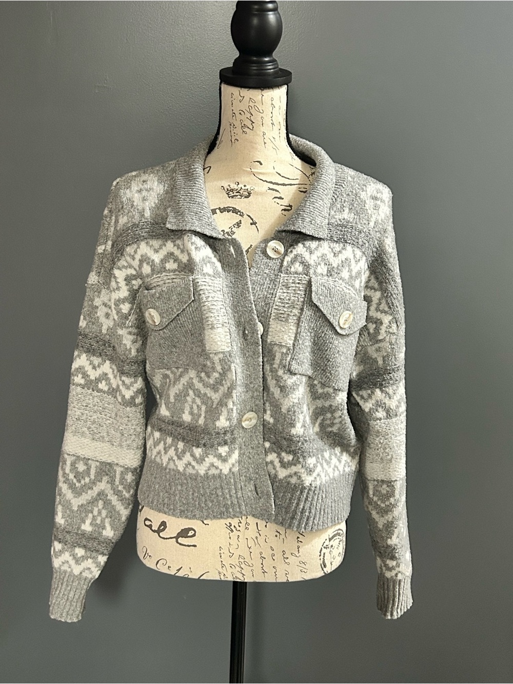 Pink Rose Fair Isle Button Front Sweater Cardigan